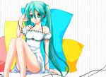  akatsuki_yakyou aqua_eyes aqua_hair bad_id bad_pixiv_id dress hatsune_miku long_hair panties pantyshot pantyshot_(sitting) sitting solo twintails underwear very_long_hair vocaloid 