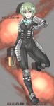  armor bad_id bad_pixiv_id dead_space genderswap genderswap_(mtf) green_hair grin gun isaac_clarke plasma_cutter science_fiction short_hair sigama smile solo weapon 