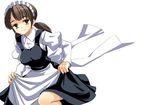  black_dress breasts brown_eyes brown_hair closed_mouth dress expressionless frills long_hair long_sleeves looking_at_viewer maid maid_headdress medium_breasts mori_sonou ponytail running simple_background skirt_hold solo suzumiya_haruhi_no_yuuutsu white_background yuuji 