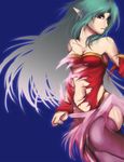  final_fantasy final_fantasy_vi green_hair pointy_ears red_eyes solo thighhighs tina_branford torn_clothes trance_tina_branford transformation transforming_clothes 