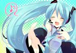  :d ^_^ ^o^ aqua_hair blush closed_eyes detached_sleeves eighth_note hatsune_miku headgear headset kurohara_yuu long_hair long_sleeves musical_note open_mouth smile solo spoken_musical_note twintails upper_body very_long_hair vocaloid 