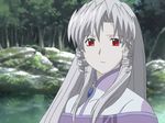  lake long_hair onsen red_eyes scrapped_princess silver_hair solo white_hair 