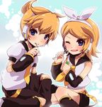  1girl bad_id bad_pixiv_id brother_and_sister kagamine_len kagamine_rin masaki_(celesta) siblings twins vocaloid 