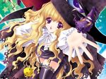  blonde_hair carnelian hat highres jpeg_artifacts lilith_(yamibou) long_hair non-web_source purple_eyes solo thighhighs witch witch_hat yami_to_boushi_to_hon_no_tabibito 