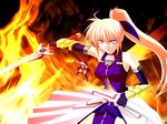  agito_(fusion) agito_(nanoha) engo_(aquawatery) fire levantine long_hair lyrical_nanoha magical_girl mahou_shoujo_lyrical_nanoha_strikers minigirl multiple_girls ponytail signum sword unison weapon 