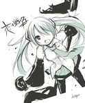  bad_id bad_pixiv_id detached_sleeves green green_eyes green_hair hatsune_miku hiyo_(pink_savon) koi_wa_sensou_(vocaloid) long_hair megaphone monochrome necktie sketch skirt solo thighhighs twintails vocaloid 