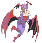  animal_print bad_id bad_pixiv_id bare_shoulders bat_print cozy demon_wings elbow_gloves gloves leotard lilith_aensland pantyhose pink_hair print_legwear red_eyes red_leotard short_hair solo vampire_(game) wings 