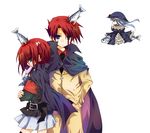  2girls bad_id bad_pixiv_id blood blue_eyes blue_hair brother_and_sister cape closed_eyes dress fish flower hair_bobbles hair_ornament hat hinase_haruka long_hair multiple_girls red_hair rose short_hair siblings silver_hair umineko_no_naku_koro_ni ushiromiya_ange ushiromiya_battler virgilia 