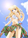  bikini blonde_hair blue_eyes copyright_request jpeg_artifacts long_hair non-web_source sakuragi_hiroyuki sarong solo splashing swimsuit water 