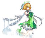  .hack//g.u. 1girl atoli_(.hack//) bad_id bad_pixiv_id bangs blonde_hair blunt_bangs detached_sleeves dress full_body green_dress kneeling long_sleeves lowres short_hair simple_background solo thighhighs white_background white_bloomers white_legwear yokoshima_(tirimoti) zettai_ryouiki 