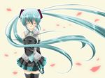  aqua_hair bad_id bad_pixiv_id closed_eyes detached_sleeves hatsune_miku long_hair necktie oumi_neneha petals skirt solo thighhighs twintails very_long_hair vocaloid zettai_ryouiki 