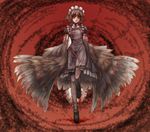  blood brown_hair feathered_wings feathers futaba_channel gustav_(telomere_na) harpy horror_(theme) maid monster_girl nijiura_maids red_eyes short_hair solo thighhighs wings yabai 