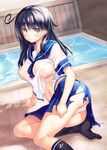  areola coffee_cat pantsu see_through seifuku torn_clothes wet 