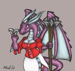  dragon dress female horn magic_the_gathering moonveil_dragon plain_background polearm purple_eyes purple_skin shardshatter staff wings 