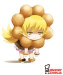  blonde_hair chibi cosplay doughnut food haribote_(tarao) long_hair mister_donut monogatari_(series) nisemonogatari oshino_shinobu pointy_ears pon_de_lion pon_de_lion_(cosplay) solo yellow_eyes 