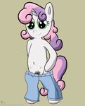  clothing equine female friendship_is_magic fur green_eyes hair horn horse jeans kinkycelestia mammal my_little_pony plain_background pony pubes smile solo standing sweetie_belle_(mlp) teats two_tone_hair unicorn white_fur 