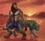  all_fours anthro biceps body_markings chest_tuft claws clothed clothing feline feral fur hair half-dressed lion male mammal mane markings muscles nipples pawpads paws pecs pose rrowdybeast shorts solo standing stripes tattoo tiger toe_claws toned topless tuft 