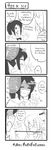  4koma :d ^_^ ^o^ butter-t close-up closed_eyes comic copyright_request expressionless face from_side glasses greyscale head_tilt highres monochrome multiple_girls no_eyes opaque_glasses open_mouth profile shaded_face simple_background smile speech_bubble talking text_focus thai upper_body white_background 