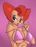  anthro big_breasts bikini breasts brown_eyes cleavage clothed clothing disney ear_piercing female goof_troop hair joelasko looking_at_viewer milf mother parent peg_pete piercing red_hair skimpy smile solo swimsuit teer undressing 