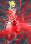  akashiro_sen armor blonde_hair clarent fate/apocrypha fate_(series) green_eyes highres mordred_(fate) mordred_(fate)_(all) solo sword weapon 