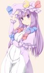 blush breasts capelet coo crescent dress hair_ribbon hat highres long_hair medium_breasts open_mouth patchouli_knowledge purple_eyes purple_hair ribbon solo touhou 