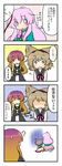  4koma ? blush brown_eyes brown_hair check_translation comic earmuffs gloom_(expression) gradient_hair hata_no_kokoro highres hijiri_byakuren kazeha_(starrysky) long_hair multicolored_hair multiple_girls pink_eyes pink_hair plaid plaid_shirt purple_eyes ribbon shirt short_hair sleeveless touhou toyosatomimi_no_miko translated translation_request trembling unmoving_pattern 