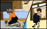  anthro anthro_kai black_hair brown_hair canine clothed clothing comic dialog dog english_text female fur hair house human husky hybrid inside kneeling male mammal raxkiyamato reed sandals shoes text webcomic 