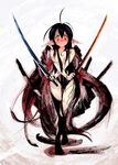  black_hair blush breasts dual_wielding holding long_hair looking_at_viewer medium_breasts nanaroku_(fortress76) nude pixiv_fantasia pixiv_fantasia_new_world pointy_ears solo sword very_long_hair weapon 