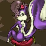  anthro breasts butt female fifi_la_fume hair looking_at_viewer looking_back mammal nude purple_hair side_boob skunk tiny_toon_adventures tiny_toons warner_brothers young 