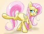  anus blush butt chromaskunk colored cutie_mark equine female feral fluttershy_(mlp) friendship_is_magic fur hair horse long_hair mammal my_little_pony pegasus pink_hair plain_background pony presenting pussy solo stoic5 sweat wings yellow_fur 