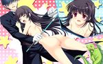  1girl ankoromochi ass black_hair blush breasts censored clothed_male_nude_female eyes_closed game_cg gloves iguana_(animal) katsuranomiya_saya long_hair nude red_eyes ribbon shitsuji_ga_aruji_wo_erabu_toki tail 