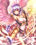  ant_(fenixant) bare_shoulders blush braid breast_hold breasts elbow_gloves faulds gloves light_valkyrie_(p&amp;d) long_hair o-ring o-ring_top puzzle_&amp;_dragons red_eyes shynee_(p&amp;d) smile solo sword tri_braids valkyrie_(p&amp;d) weapon white_hair wings 