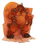  bear chubby clothing cloven_hooves demon facial_hair kuma male mammal muscles pecs penis sheath torn_clothing transformation 