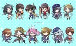  &gt;_&lt; akagi_(kantai_collection) akatsuki_(kantai_collection) black_eyes black_hair blue_eyes bow_(weapon) brown_eyes brown_hair bunny character_name chibi chopsticks choukai_(kantai_collection) closed_eyes eating fang folded_ponytail glasses hair_ornament hairband hat headgear hibiki_(kantai_collection) hiei_(kantai_collection) highres ikazuchi_(kantai_collection) inazuma_(kantai_collection) japanese_clothes kaga_(kantai_collection) kantai_collection long_hair maya_(kantai_collection) multiple_girls muneate natori_(kantai_collection) ninomoto open_mouth pantyhose pink_hair polka_dot polka_dot_background purple_eyes ryuujou_(kantai_collection) sazanami_(kantai_collection) school_uniform serafuku short_hair side_ponytail smile thighhighs weapon white_hairband yellow_eyes 