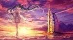  bare_arms bare_shoulders barefoot beach blue_hair bow burj_al_arab closed_eyes cloud condensation_trail dress dubai floating_hair hair_bow hatsune_miku long_hair long_legs multicolored multicolored_sky ocean outstretched_arms real_world_location see-through sky sleeveless sleeveless_dress solo spread_arms sunset tidsean twintails united_arab_emirates very_long_hair vocaloid wading walking water waves white_dress wind 
