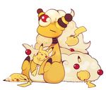  closed_eyes drooling gen_1_pokemon gen_2_pokemon highres kashiri_kurosuke mega_pokemon no_humans nose_bubble pikachu pokemon pokemon_(creature) sleeping too_many too_many_pikachu white_background 