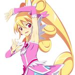  aida_mana arm_up armpits blonde_hair blush caryo choker cure_heart detached_sleeves dokidoki!_precure heart long_hair looking_at_viewer lowres nanashino open_mouth pink_sleeves precure simple_background skirt solo very_long_hair white_background 