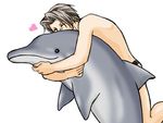  ace_attorney ambiguous_gender anthro cetacean dolphin duo feral hug human kissing love male mammal marine miles_edgeworth plain_background white_background 