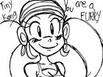  ape beanie blush cleavage clothed clothing donkey_kong_(series) english_text female hat mammal monochrome nintendo primate text tiny_kong unknown_artist video_games 