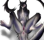  angry belly bum butt chest_tuft evil female invalid_tag kanex looking_at_viewer plain_background pussy red_eyes sergal solo spread_legs spreading tuft white_background 