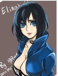  2013 azhi bioshock bioshock_infinite black_hair blue_eyes breasts character_name choker cleavage corset dated elizabeth_(bioshock_infinite) high_collar jacket large_breasts lips lipstick makeup short_hair solo 