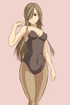  bangs bare_shoulders blue_eyes breasts brown_hair colorized covered_navel fishnet_pantyhose fishnets grundy hair_over_one_eye leotard long_hair pantyhose small_breasts swept_bangs tales_of_(series) tales_of_the_abyss tear_grants 