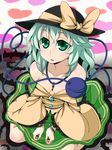  bad_id bad_pixiv_id body_blush breasts collarbone cuffs frills handcuffs hat heart komeiji_koishi lips mole plant shirt_slip short_hair sitting skirt small_breasts solo touhou tsumidango vines wide-eyed wide_sleeves 