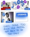  black_hair blue_hair comic cutie_mark dialog english_text equine female feral friendship_is_magic fur grey_fur hair hewhoerasesmost horn horse inside lying mammal my_little_pony octavia_(mlp) on_front pony purple_eyes red_eyes standing text two_tone_hair unicorn vinyl_scratch_(mlp) white_fur 