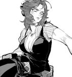 belt belt_pouch breasts chanko_neru cleavage greyscale helena_harper jewelry large_breasts messy_hair monochrome necklace open_clothes open_shirt pendant pouch resident_evil resident_evil_6 shirt short_sleeves solo vest 