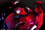  bad_id bad_pixiv_id black_background black_eyes cape crescent_rose cross dress mo_(mocopo) open_mouth pantyhose red_hair ruby_rose rwby scythe short_hair skirt solo weapon 