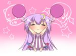  :3 =_= animal_ears arms_up bad_id bad_pixiv_id bow breasts buri_hamachi cat_ears chibi closed_eyes crescent crescent_hair_ornament etou_(cherry7) hair_bow hair_ornament koakuma long_hair medium_breasts patchouli_knowledge purple_hair solid_circle_eyes solo star striped touhou vertical_stripes very_long_hair 