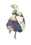  android apron atelier_(series) atelier_escha_&amp;_logy braid clone_(atelier) corset french_braid frills full_body green_hair hidari_(left_side) juliet_sleeves long_sleeves official_art puffy_sleeves shawl short_hair skirt skirt_lift smile solo white_background winding_key yellow_eyes 