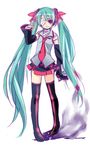  bad_id bad_pixiv_id etou_(cherry7) eyepatch green_hair hatsune_miku long_hair looking_at_viewer simple_background skirt smile solo thighhighs very_long_hair vocaloid white_background 
