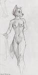  black_nose breasts canine coonkun ear_piercing female fox mammal monochrome nipples petite piercing pussy sketch solo standing 